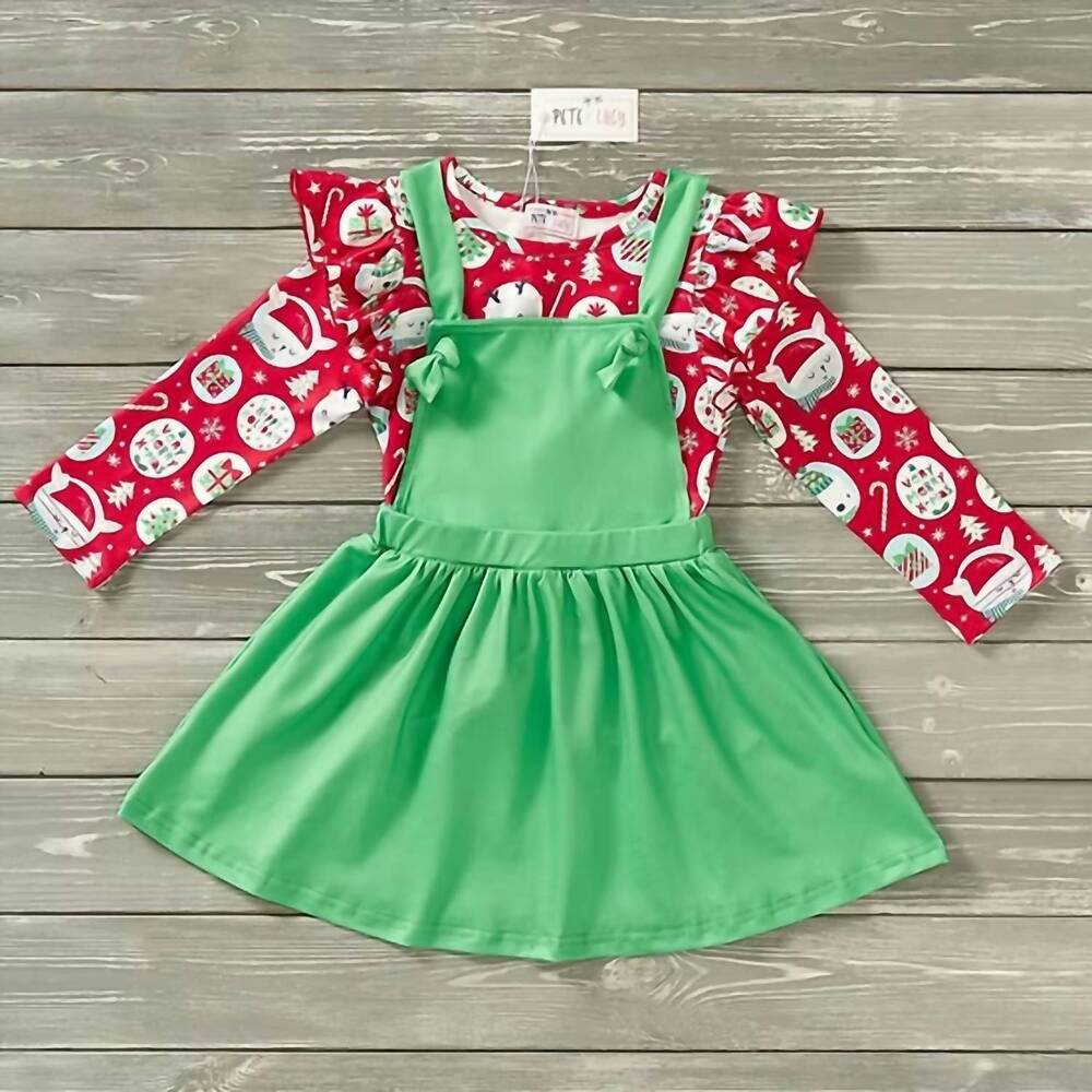 NEW PETE + LUCY girls holiday dreams jumper dress in green/red